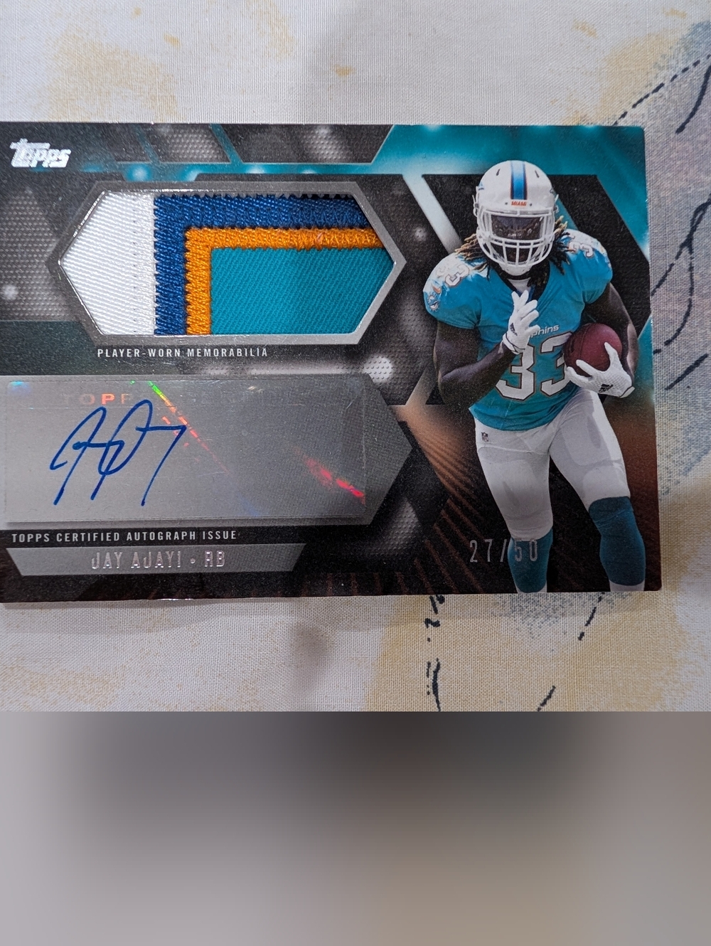 Topps NFL Patch & Autograph Card - Teal/White/Orange/Blue Patch